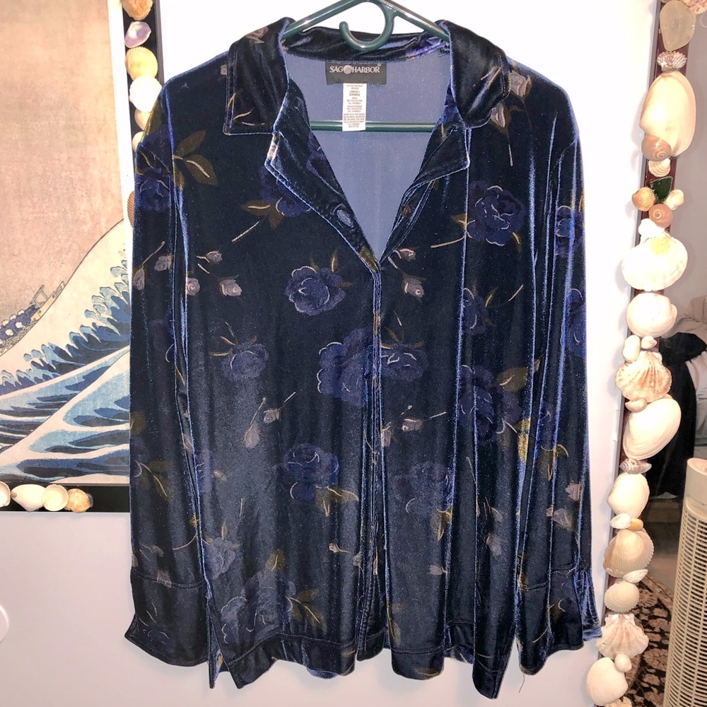 Floral Velvet Top Shirt - Picture 1 of 6